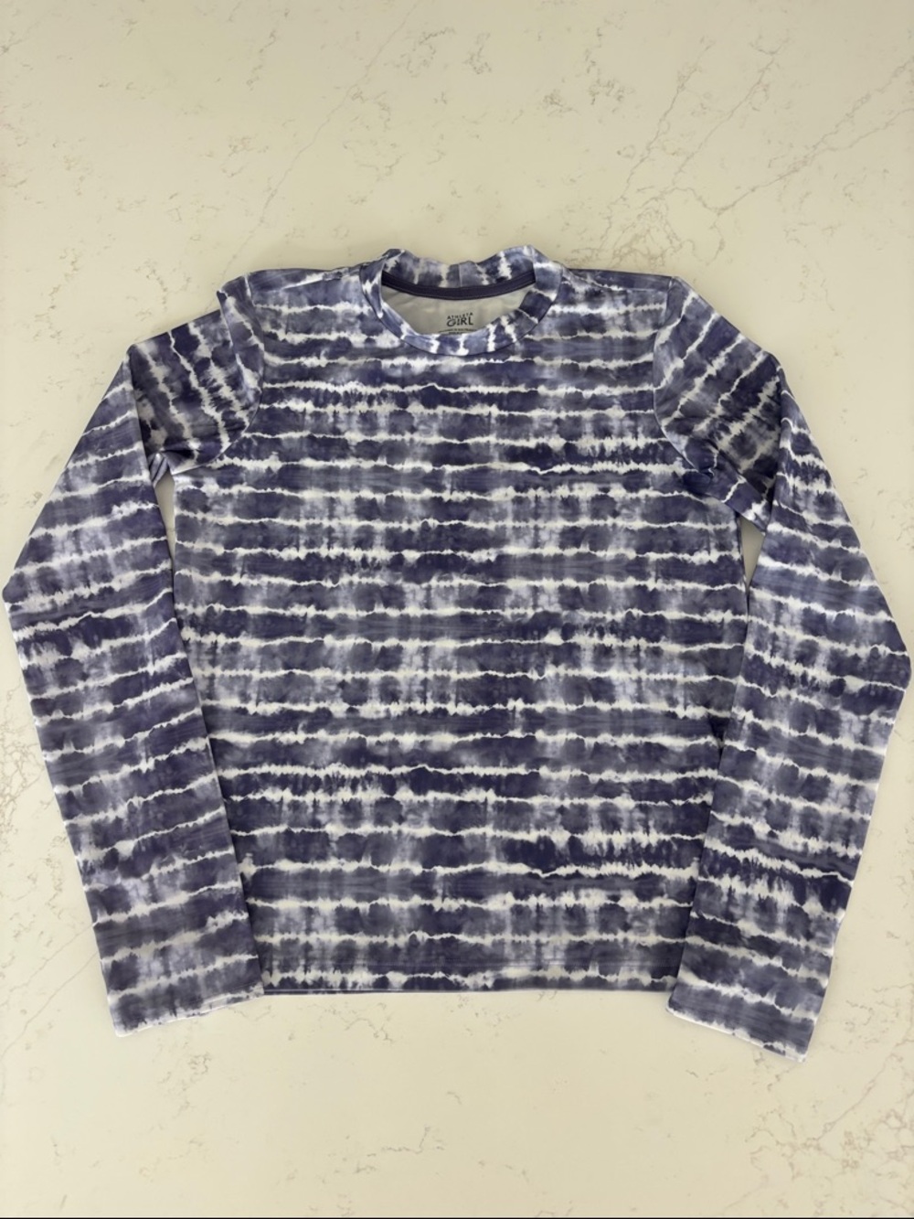 Athleta Girl Blue & White Tie-Dye Long Sleeve Swim Top - Girls XL /14